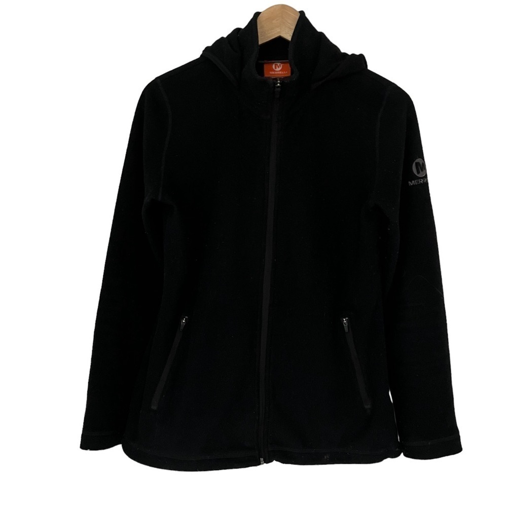 Merrell Jacket Womens Small  Black Full Zip Fleece Hooded Pocket Coat